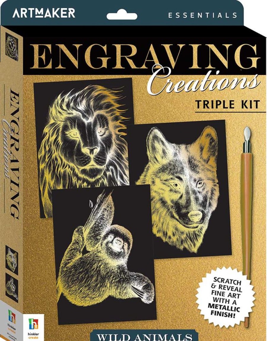 A-C Hinkler Arts and Crafts | Art Maker Essentials Engraving Art 3-Pack Wild Animals