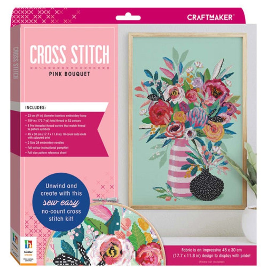 A-C Craft Maker | Craft Maker Cross-Stitch Kit: Pink Bouquet