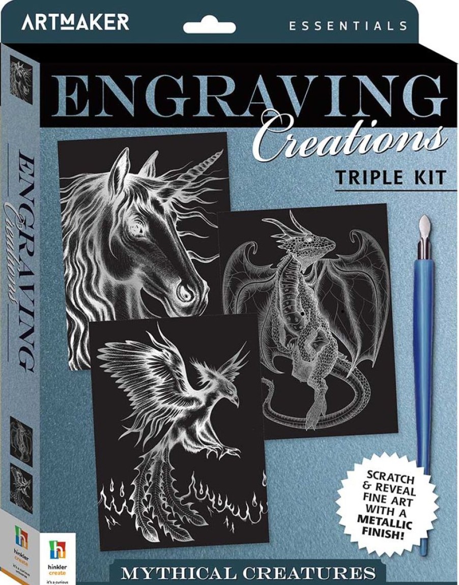 A-C Hinkler Arts and Crafts | Art Maker Essentials Engraving Art 3-Pack Mythical Creatures