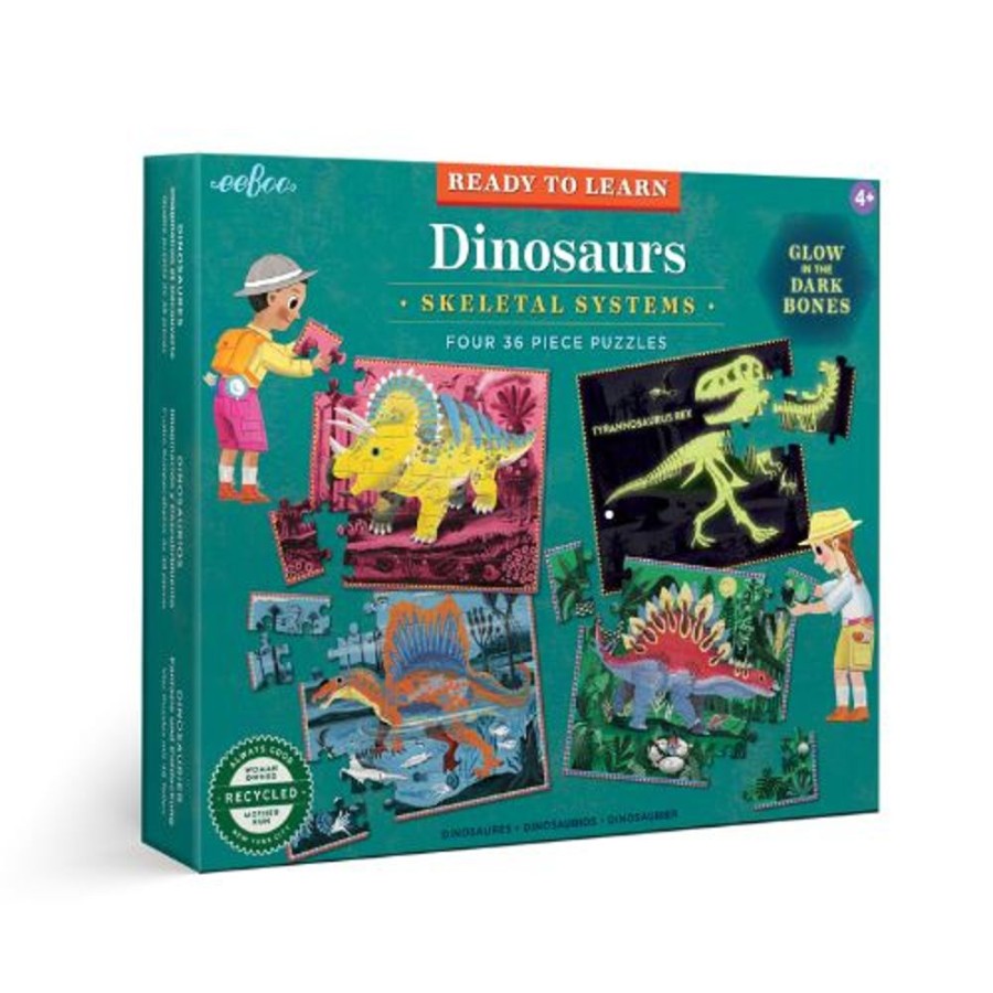 N-Z eeBoo | Eeboo 36Pc Puzzle Ready To Learn Dinosaurs Glow